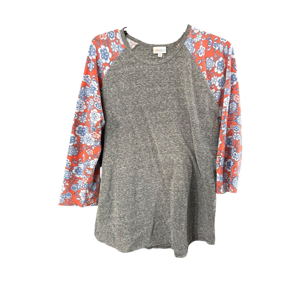 LulaRoe‎ Randy Baseball Tee Womens XL Heather Gray Orange Floral Raglan Shirt